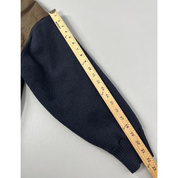 Orvis Wool Lined Windproof Sweater Mens XXL 1/4 Zip Navy Shoulder Patches Elbow - Picture 8 of 16